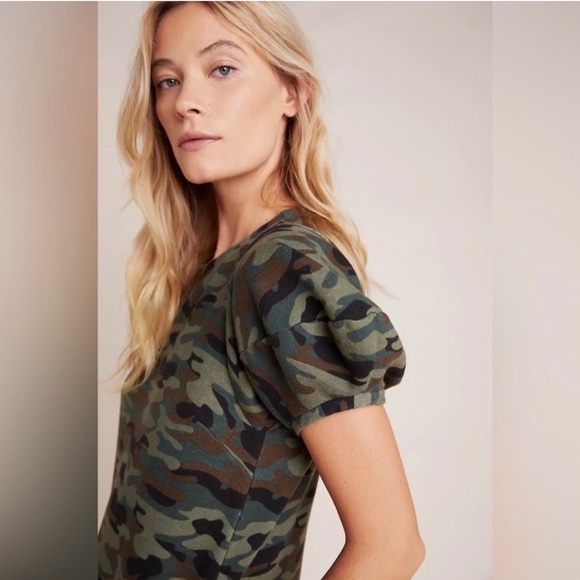 VELVET Graham & Spencer Anthropologie NWT Jolene Short Puffed Sleeves Camo Dress - Picture 4 of 14